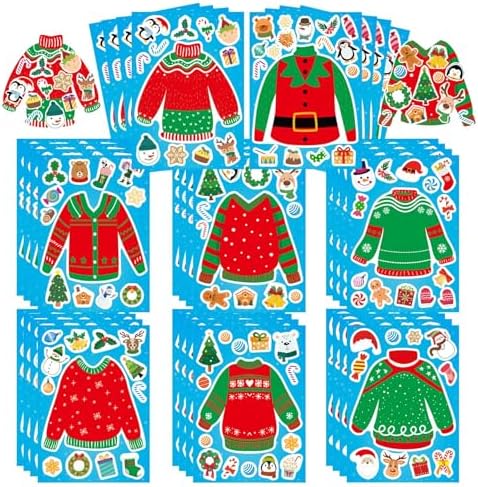 Ugly Sweater Sticker Set 32 Sheets – Xmas Craft Activity for Kids & Parties