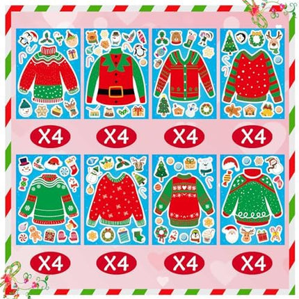 Ugly Sweater Sticker Set 32 Sheets – Xmas Craft Activity for Kids & Parties