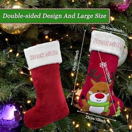 3D Reindeer Christmas Stocking – Large Embroidered Xmas Stocking for Kids