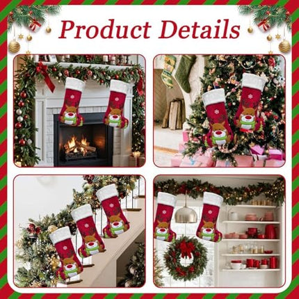 3D Reindeer Christmas Stocking – Large Embroidered Xmas Stocking for Kids