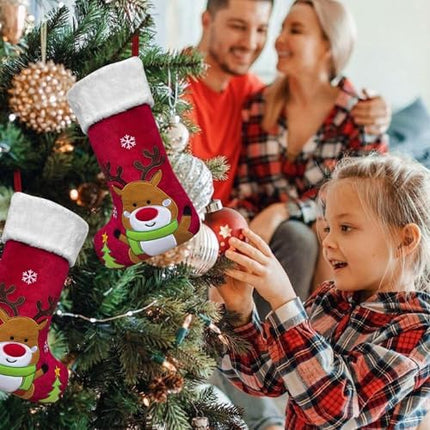 3D Reindeer Christmas Stocking – Large Embroidered Xmas Stocking for Kids