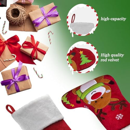 3D Reindeer Christmas Stocking – Large Embroidered Xmas Stocking for Kids