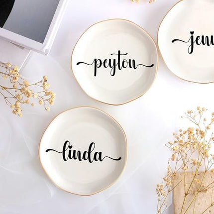 JoycuFF Custom Name Ceramic Jewelry Dish – Gift for Women, Couples & Special Occasions