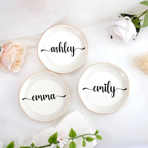 JoycuFF Custom Name Ceramic Jewelry Dish – Gift for Women, Couples & Special Occasions