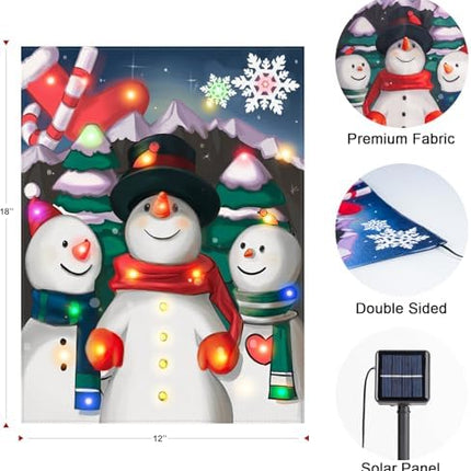 Solar Lighted Christmas Garden Flag 12x18 – LED Snowman Choir Yard Décor