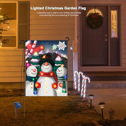 Solar Lighted Christmas Garden Flag 12x18 – LED Snowman Choir Yard Décor