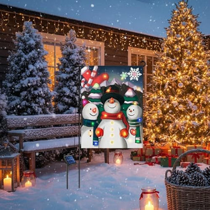 Solar Lighted Christmas Garden Flag 12x18 – LED Snowman Choir Yard Décor