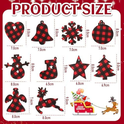 50pcs Buffalo Plaid Wood Ornaments Unfinished DIY Christmas Craft Blanks (Red/Black)