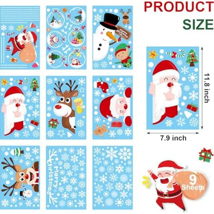 Christmas Window Stickers 9PCS – Snowflake, Santa, Reindeer & Snowman Decor