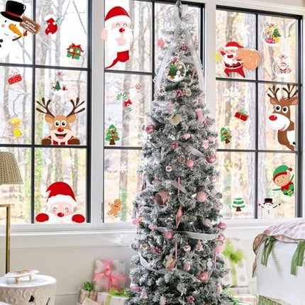 Christmas Window Stickers 9PCS – Snowflake, Santa, Reindeer & Snowman Decor