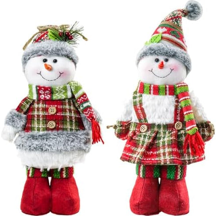 DearSun 18" Standing Christmas Snowman Set of 2 – Knitted Scarf Holiday Décor