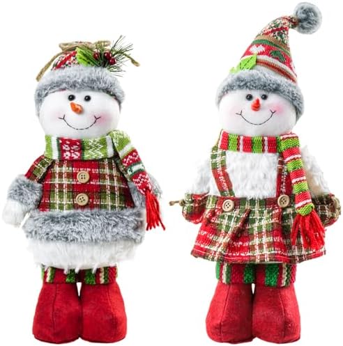 DearSun 18" Standing Christmas Snowman Set of 2 – Knitted Scarf Holiday Décor
