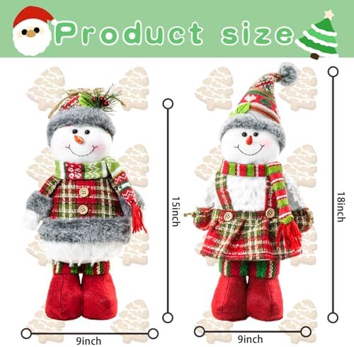 DearSun 18" Standing Christmas Snowman Set of 2 – Knitted Scarf Holiday Décor