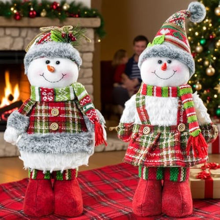 DearSun 18" Standing Christmas Snowman Set of 2 – Knitted Scarf Holiday Décor