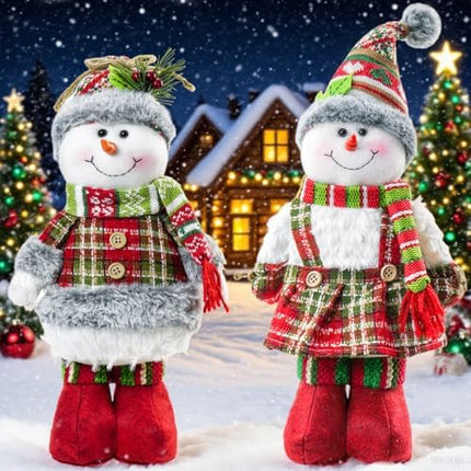 DearSun 18" Standing Christmas Snowman Set of 2 – Knitted Scarf Holiday Décor