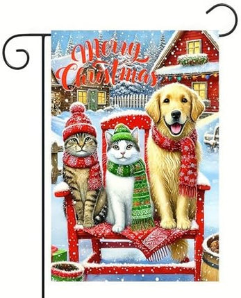 Christmas Porch Sign – Red White Holiday Welcome Banner with Snowflakes & Santa