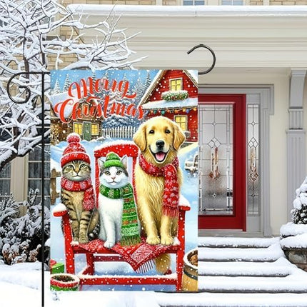 Christmas Porch Sign – Red White Holiday Welcome Banner with Snowflakes & Santa