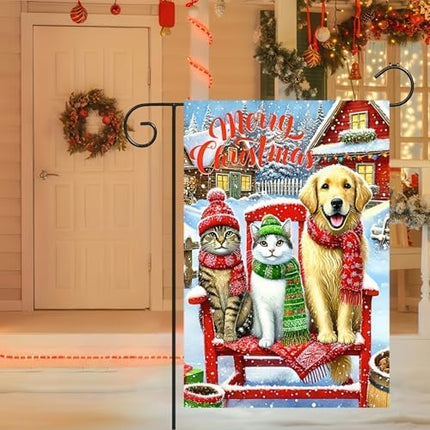 Christmas Porch Sign – Red White Holiday Welcome Banner with Snowflakes & Santa