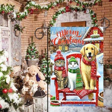 Christmas Porch Sign – Red White Holiday Welcome Banner with Snowflakes & Santa