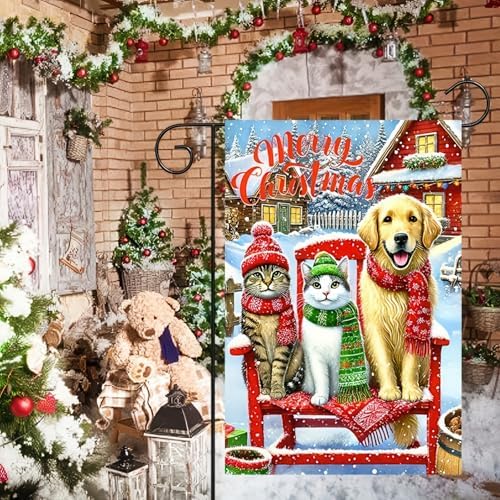 Christmas Porch Sign – Red White Holiday Welcome Banner with Snowflakes & Santa