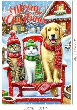 Christmas Porch Sign – Red White Holiday Welcome Banner with Snowflakes & Santa