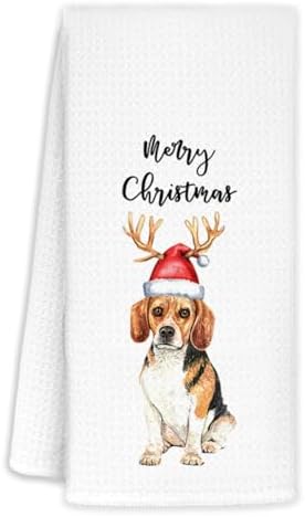 Merry Christmas Beagle Kitchen Towels – 16×24 Decorative Hand Towels for Dog Lovers