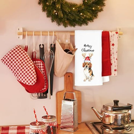 Merry Christmas Beagle Kitchen Towels – 16×24 Decorative Hand Towels for Dog Lovers