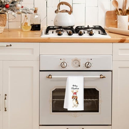 Merry Christmas Beagle Kitchen Towels – 16×24 Decorative Hand Towels for Dog Lovers