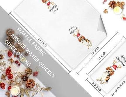 Merry Christmas Beagle Kitchen Towels – 16×24 Decorative Hand Towels for Dog Lovers