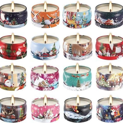 Christmas Scented Candle Collection – 16-Pack 2.5oz Aromatherapy Travel Tin Gift Set