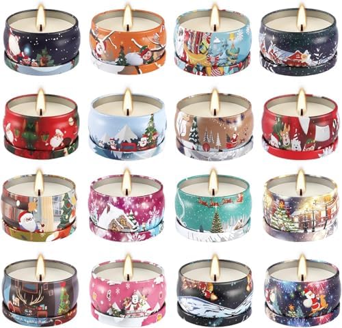 Christmas Scented Candle Collection – 16-Pack 2.5oz Aromatherapy Travel Tin Gift Set