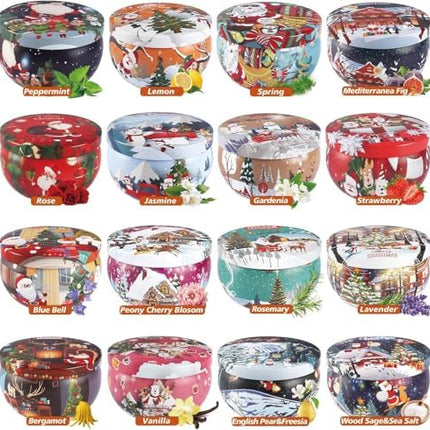 Christmas Scented Candle Collection – 16-Pack 2.5oz Aromatherapy Travel Tin Gift Set