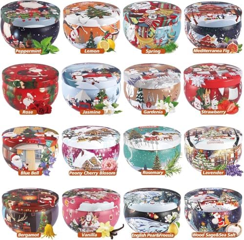 Christmas Scented Candle Collection – 16-Pack 2.5oz Aromatherapy Travel Tin Gift Set