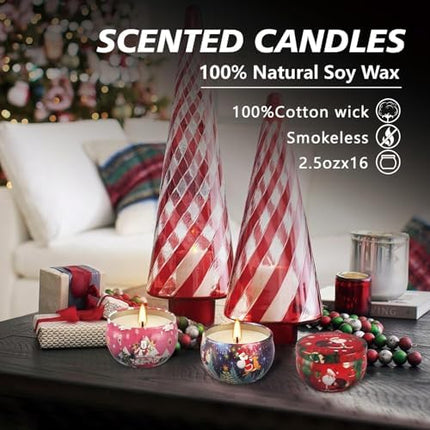 Christmas Scented Candle Collection – 16-Pack 2.5oz Aromatherapy Travel Tin Gift Set