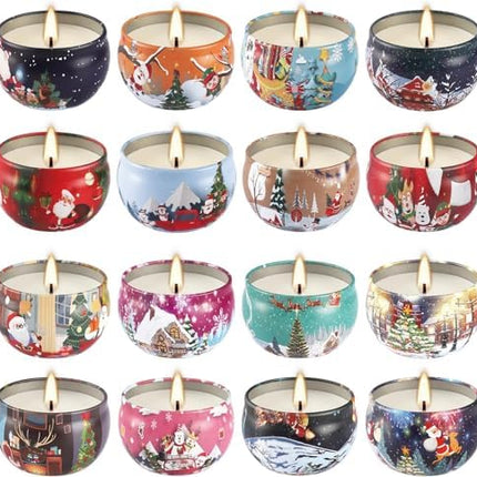 Christmas Scented Candle Collection – 16-Pack 2.5oz Aromatherapy Travel Tin Gift Set