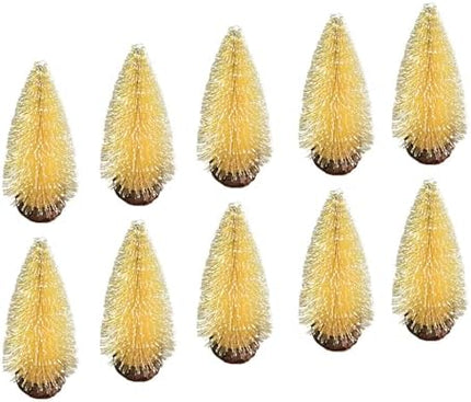 Miniature Christmas Bottle Brush Trees – 10pcs 4" Yellow Ornaments for Festive Decor