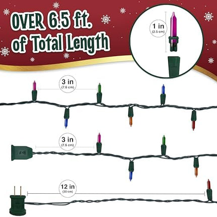 Warm Multicolor Christmas Lights 35 Mini Bulbs 6.3ft String with Green Wire