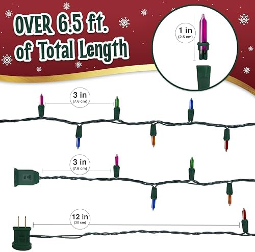 Warm Multicolor Christmas Lights 35 Mini Bulbs 6.3ft String with Green Wire