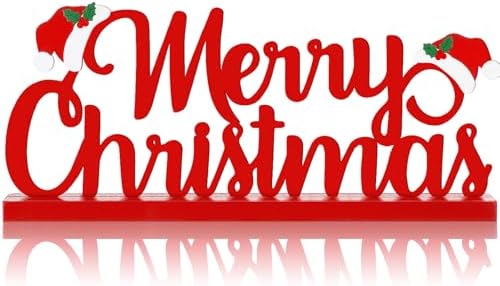 Christmas Metal Word Sign – Red Freestanding Table & Fireplace Mantel Décor