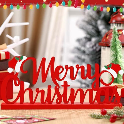Christmas Metal Word Sign – Red Freestanding Table & Fireplace Mantel Décor