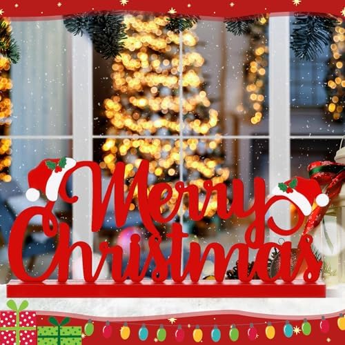 Christmas Metal Word Sign – Red Freestanding Table & Fireplace Mantel Décor