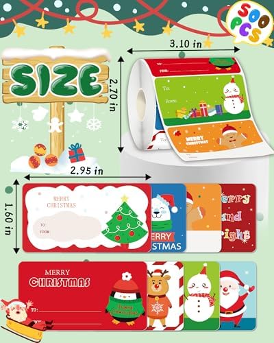 Christmas Label Stickers 500pcs – Gift Tags for Bags, Presents & Holiday Wrap