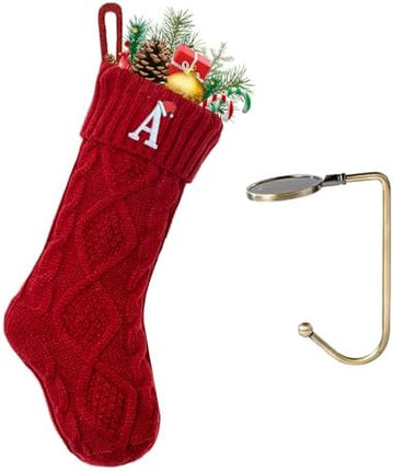 Christmas Stocking with Initial A – 18" Large Knitted Monogram Fireplace Decor