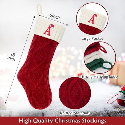 Christmas Stocking with Initial A – 18" Large Knitted Monogram Fireplace Decor