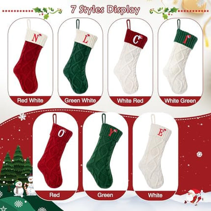 Christmas Stocking with Initial A – 18" Large Knitted Monogram Fireplace Decor