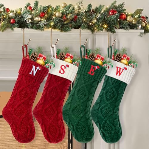 Christmas Stocking with Initial A – 18" Large Knitted Monogram Fireplace Decor
