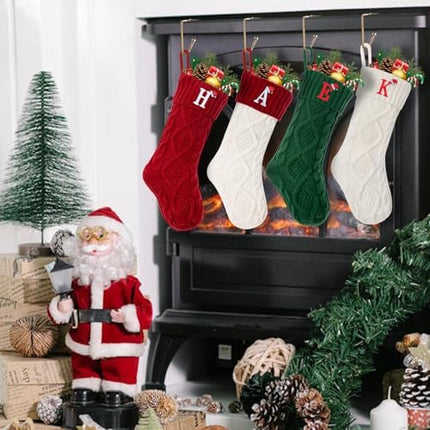 Christmas Stocking with Initial A – 18" Large Knitted Monogram Fireplace Decor