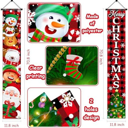 Buffalo Plaid Christmas Banner Set – Santa & Snowman Door Signs for Home or Porch