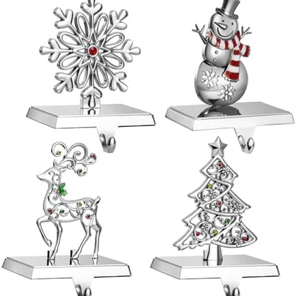 GUOER Christmas Stocking Holder Set 4-Pack – Snowflake & Holiday Metal Hangers