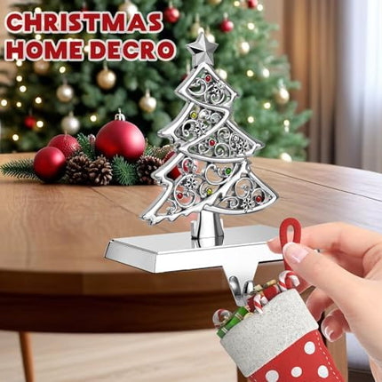 GUOER Christmas Stocking Holder Set 4-Pack – Snowflake & Holiday Metal Hangers